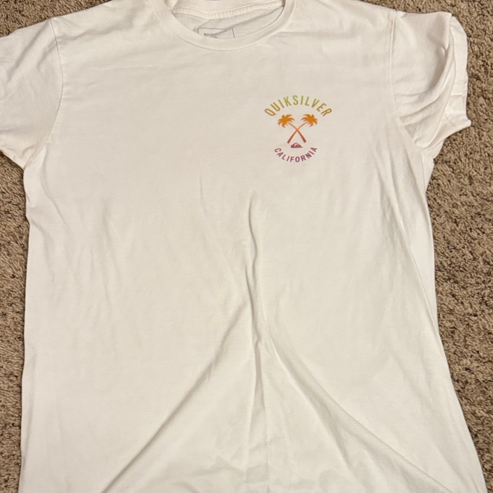 Quiksilver White Tee with Sunset Palm Design
